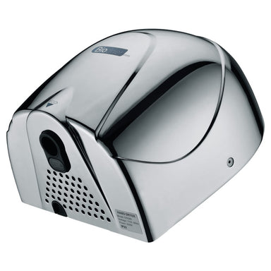 Biodrier eco hand dryer in chrome color angled bottom view