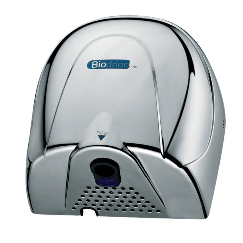 Biodrier eco hand dryer in chrome color at a bottom view