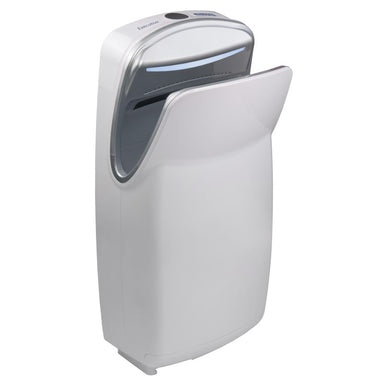 Biodrier Executive white hand dryer in angled front view