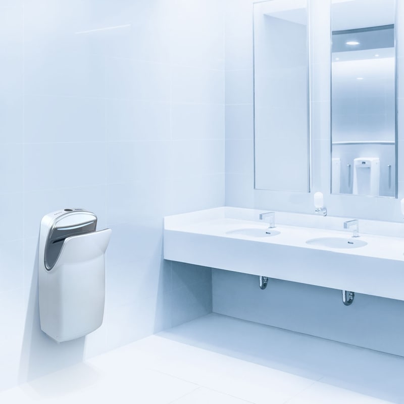 Biodrier Executive white hand dryer fitted in a washroom