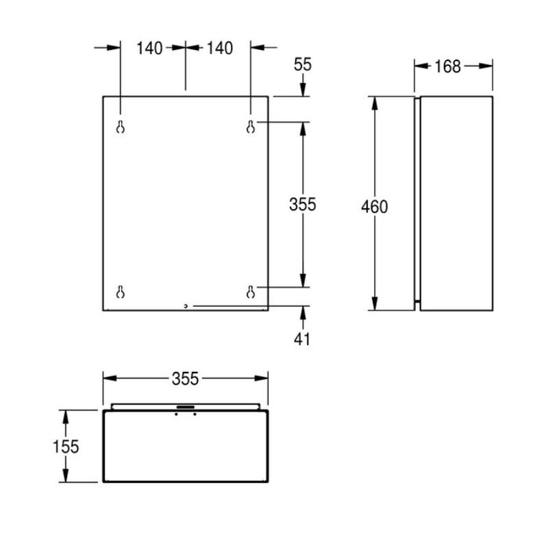 KWC DVS 23L No Lid Rodan Wall Mounted Open Top Bin Drawing