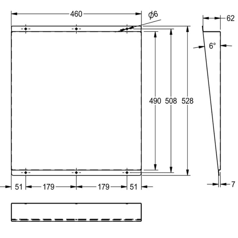 KWC DVS Heavy Duty Stainless Steel Wall Mounted Angled Mirror Drawing