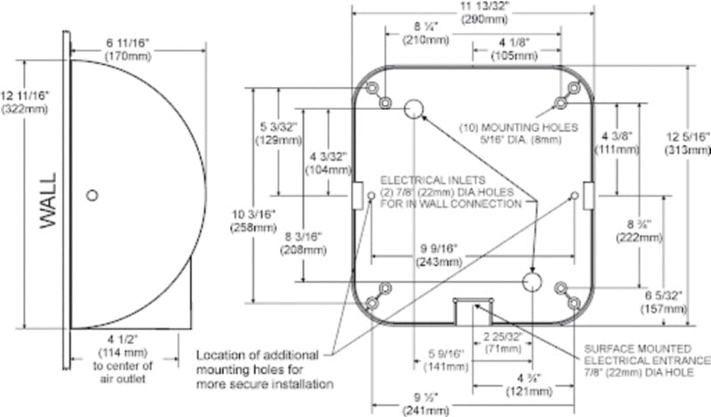 Xlerator dimensions and installation diagram