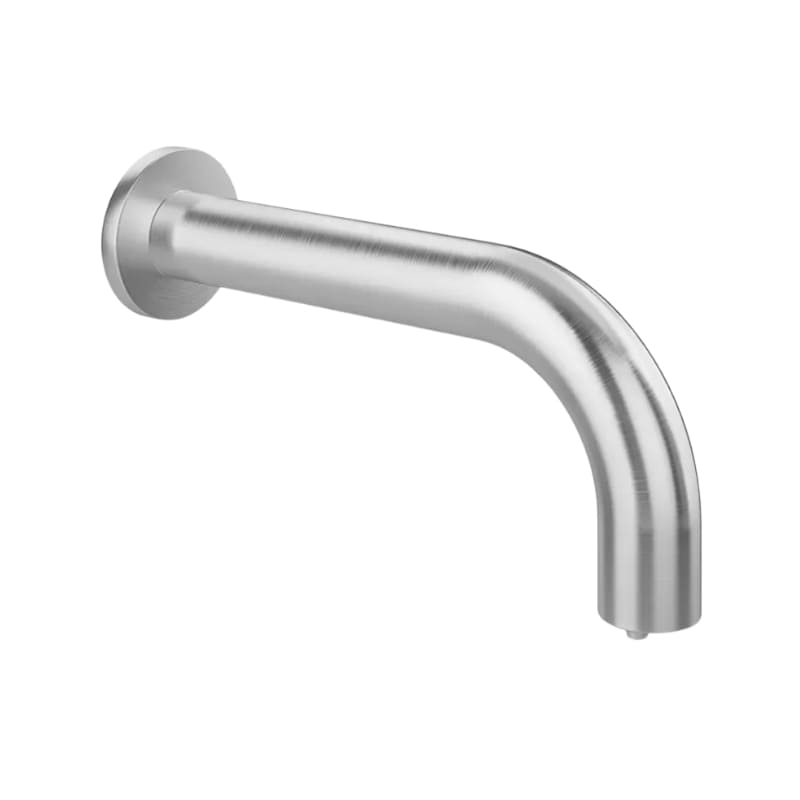 Dolphin Inform wall-mounted 90-degree Strataplate soap dispenser in stainless steel finish.