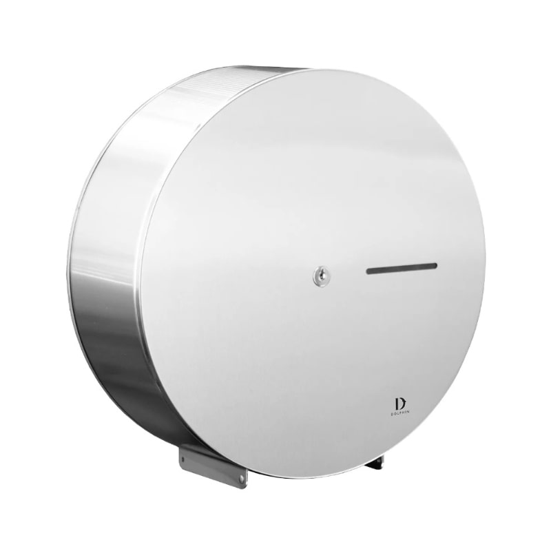 Dolphin jumbo roll toilet paper dispenser, durable and efficient for commercial use.