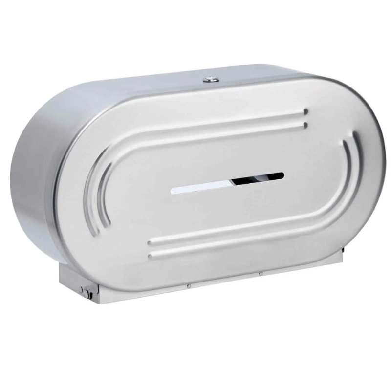 Dolphin Mini Jumbo Roll Toilet Paper Dispenser - Wall-mounted compact design for commercial use.