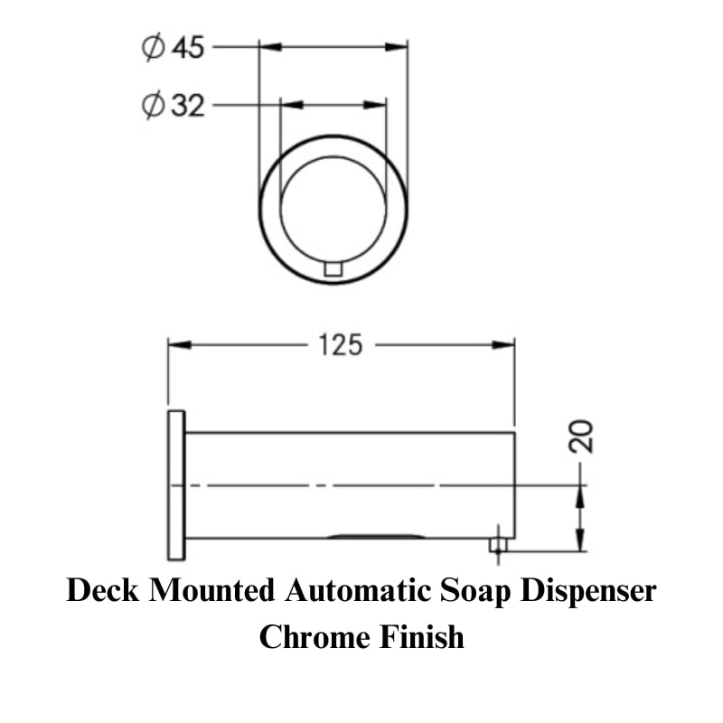 KWC DVS Deck Mounted Automatic Soap Dispenser with Chrome Finish - detailed drawing