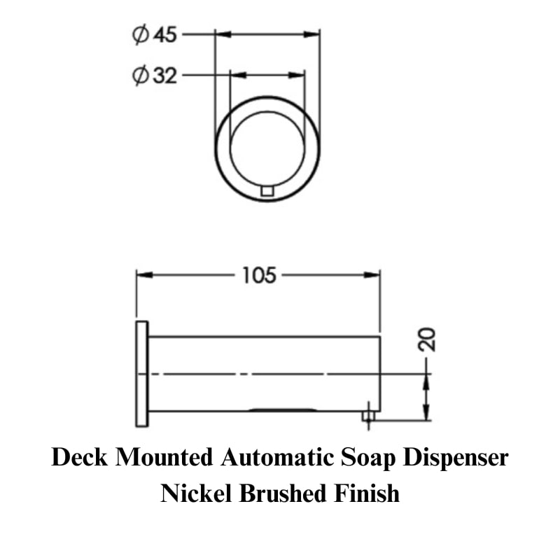 KWC DVS Deck Mounted Automatic Soap Dispenser with Brushed Nickel Finish - detailed drawing