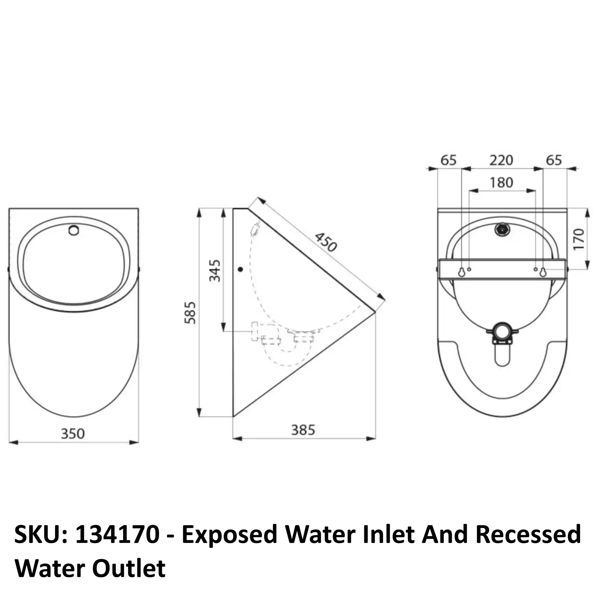 A image showing the technical drawings for the Delabie Delta Urinal 134170