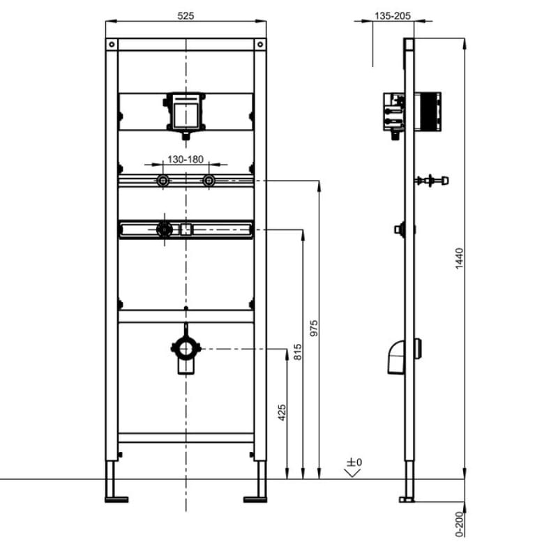 AQFX0002 KWC DVS Aquafix Installation Frame For Stainless Steel Urinals Drawing