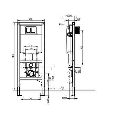 AquaFix Installation Frame And Cistern For Disabled WC Pan AQFX0007 Drawing