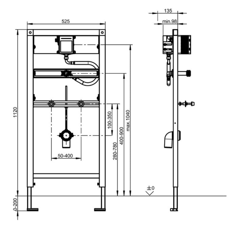 AquaFix Installation Frame For Ceramic Urinals AQFX0001 Drawing