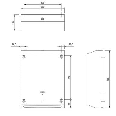 Technical Drawings of the BC928 paper towel dispenser