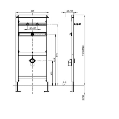 CMPX136 KWC DVS Aquafix Installation Frame For Stainless Steel Urinals With Siphon Control Drawing