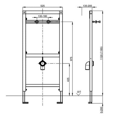 CMPX137 KWC DVS Aquafix Waterless Urinal Installation Frame Drawing