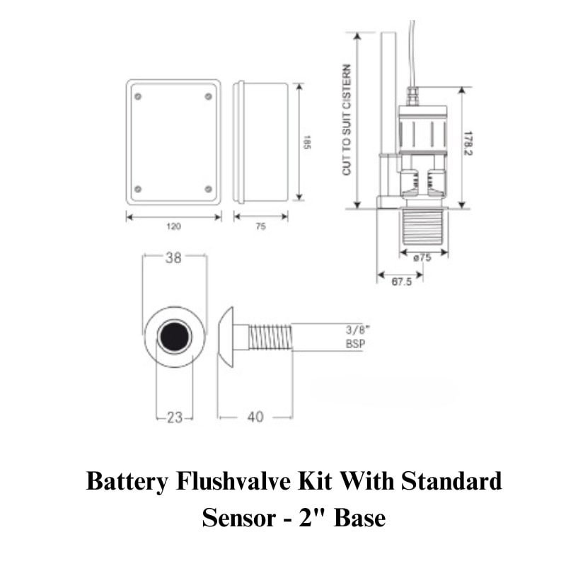 DVS WC Flush Valve Kit With Sensor Technical Drawing