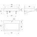 A technical drawing of the Delabie AQUEDUTO Washbasin with tap hole