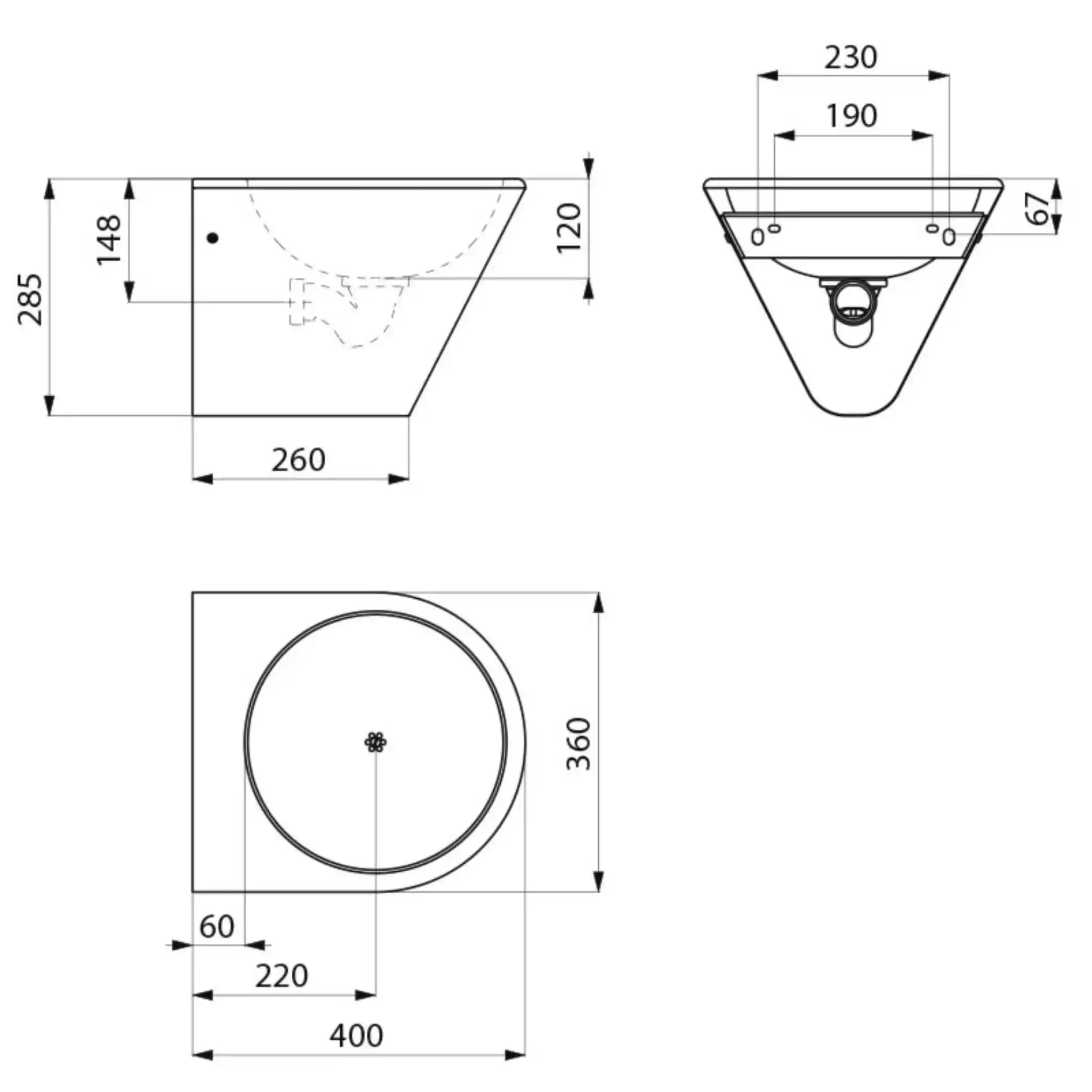 Technical Drawings of Delabie BOB Washbasin
