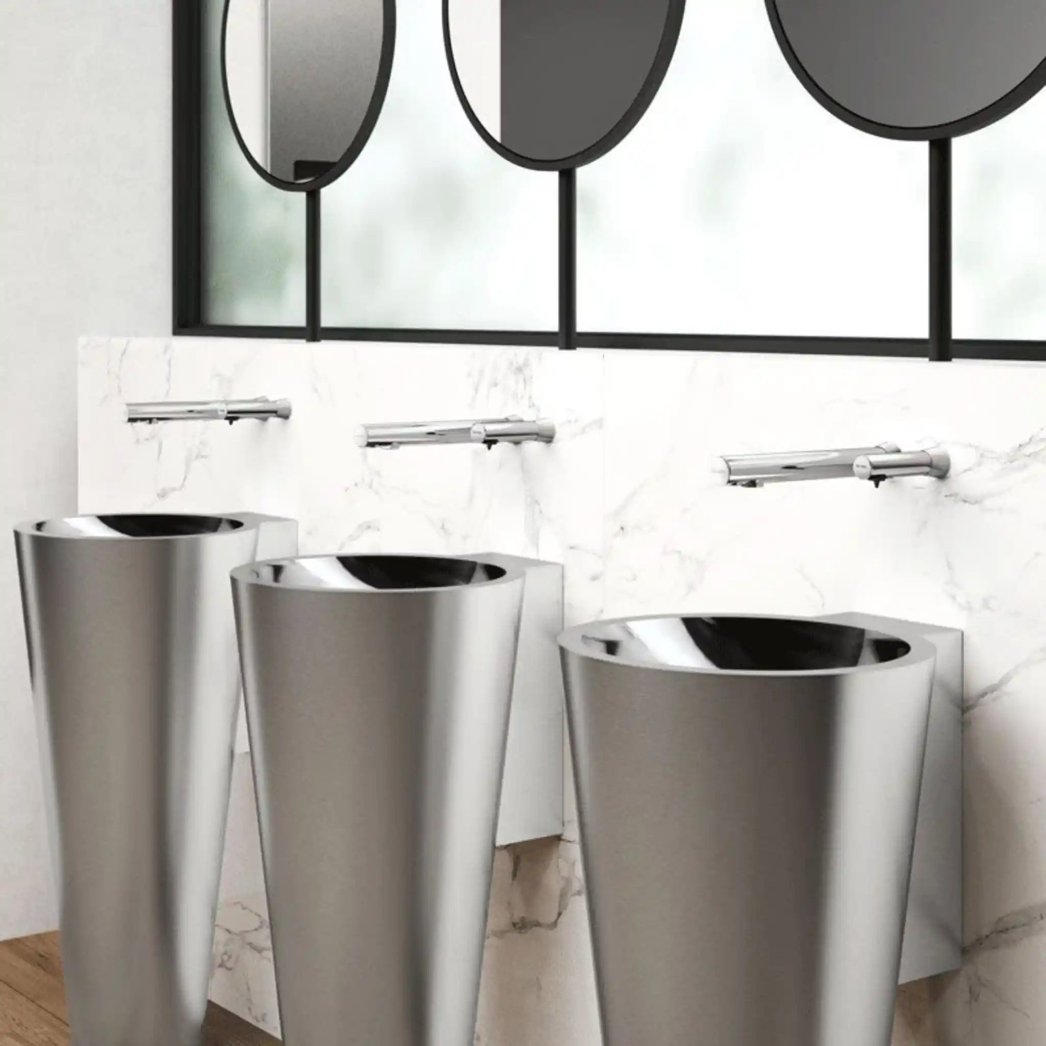 Binoptic Mixer Sensor Tap Chrome Plated Cross Wall Mounted in the Washroom
