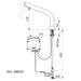 A image showing the technical drawings for the Delabie Binoptic Tap Deck Mounted Battery Matte Black Chrome 170mm