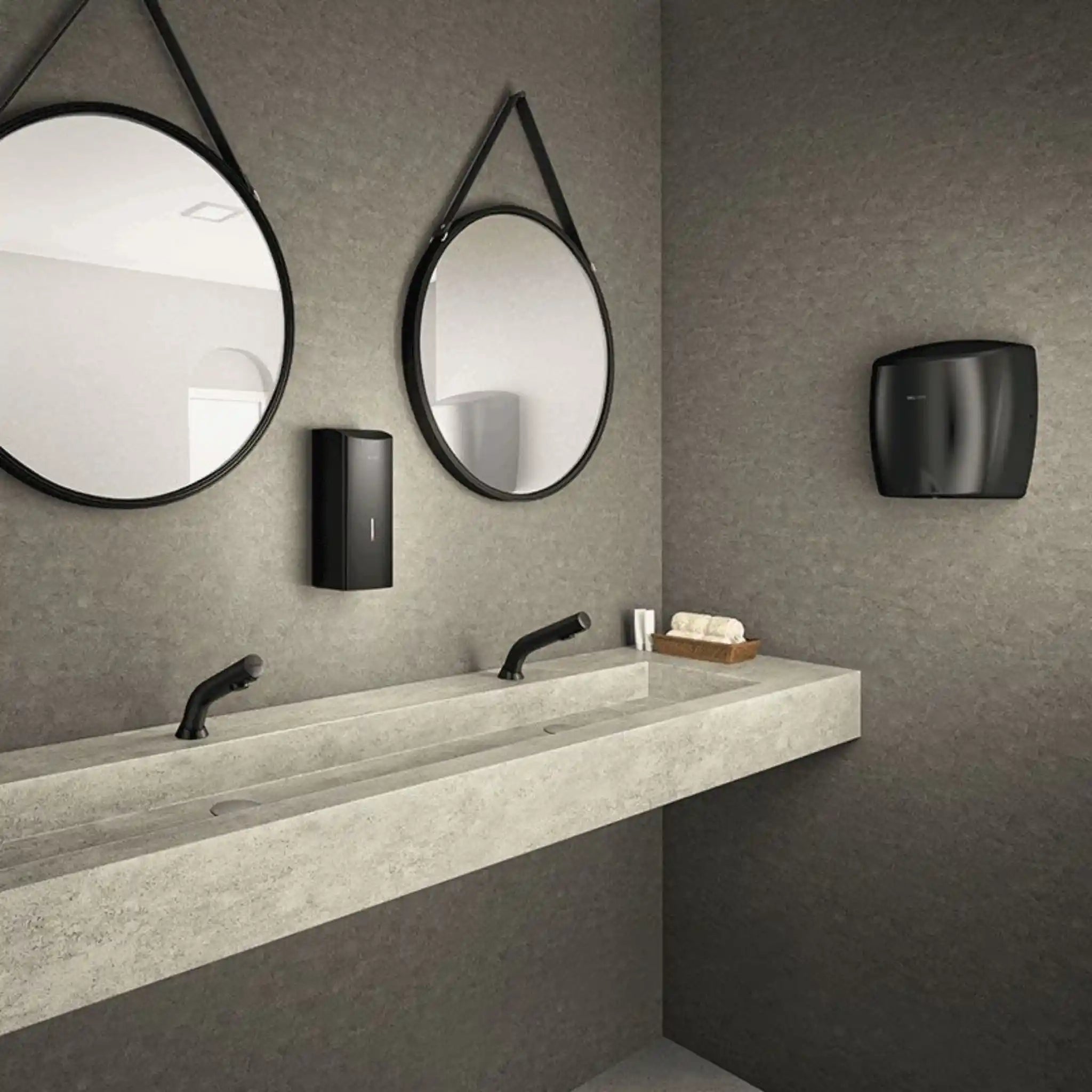 Delabie Binoptic Deck Mounted Tap Matte Black Chrome 110mm in Public Washroom