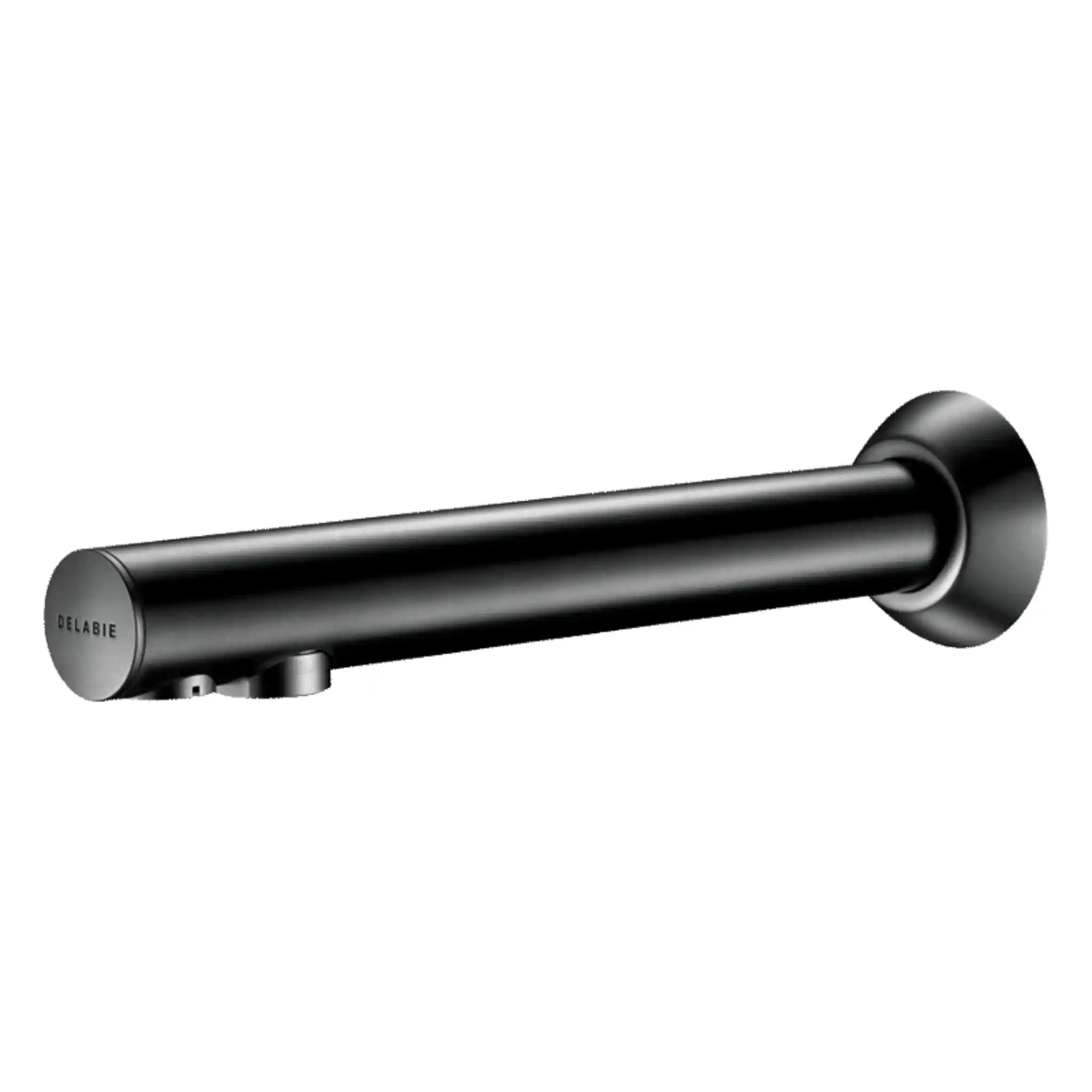 An image of Delabie Binoptic Wall Mounted Tap in Matte Black Chrome 200mm
