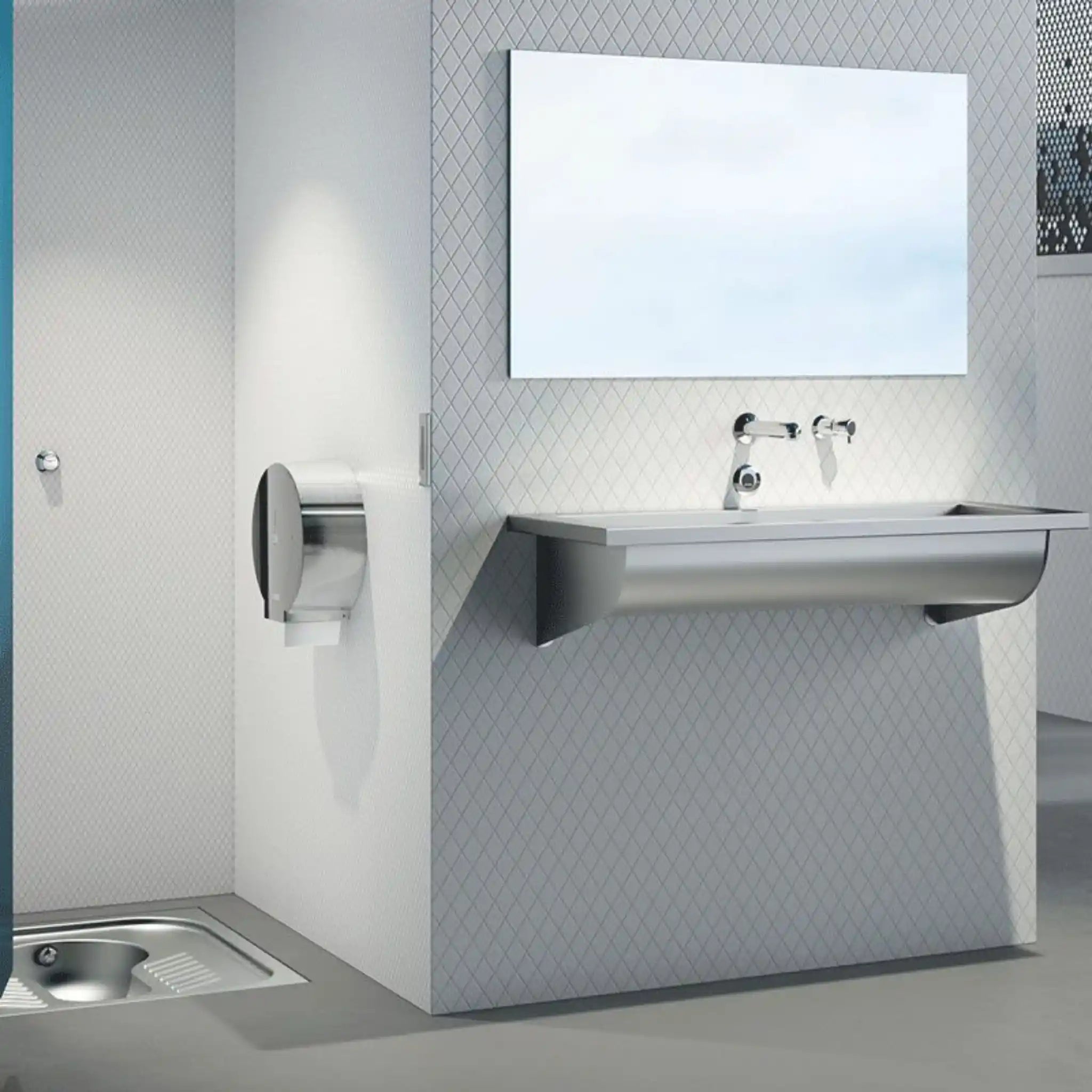 Delabie canal wash trough in public washroom use