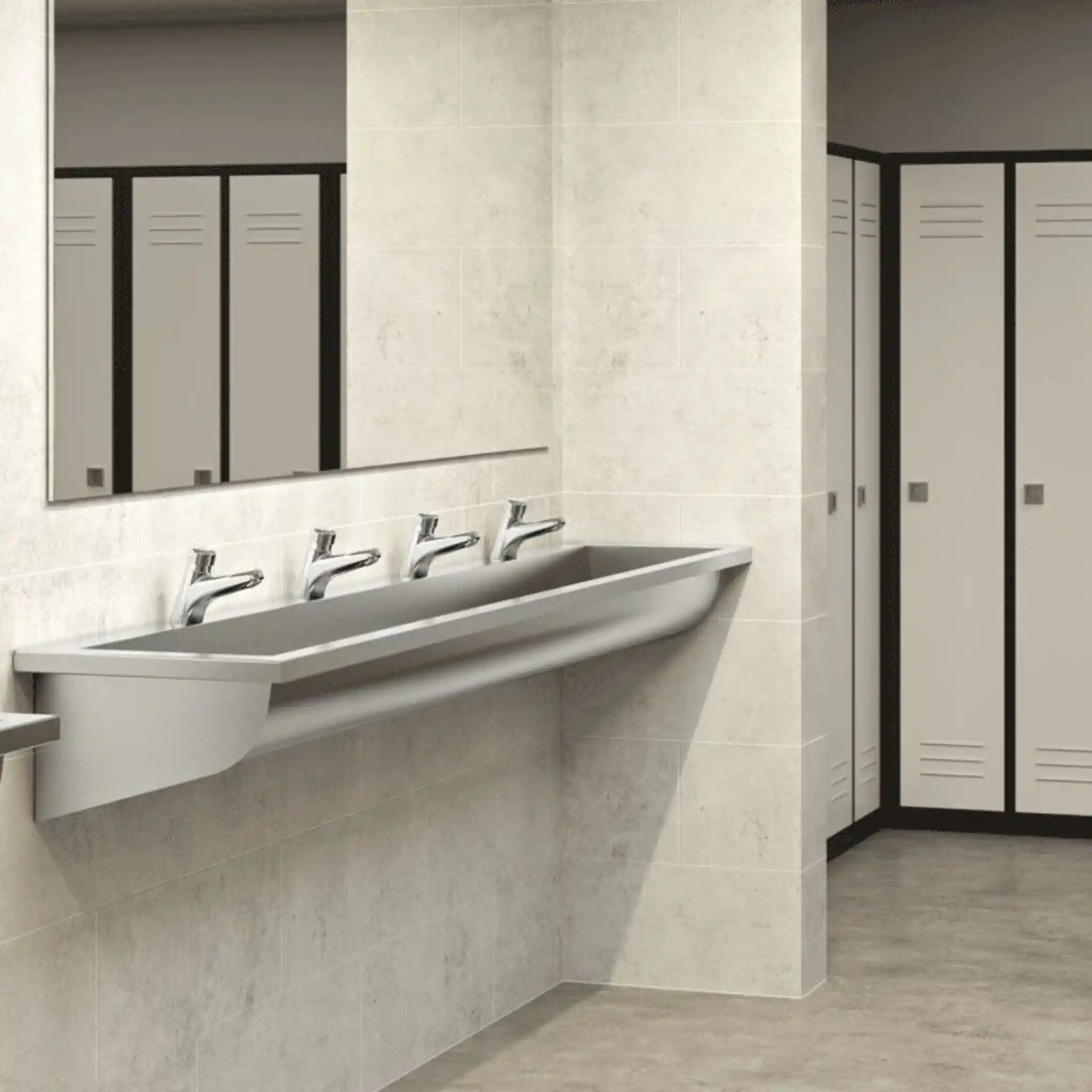 Delabie canal wash trough installed in locker room area