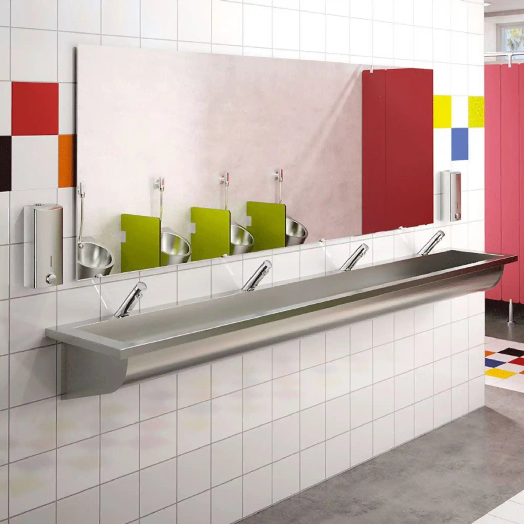 Commercial Delabie canal wash trough for male public washroom