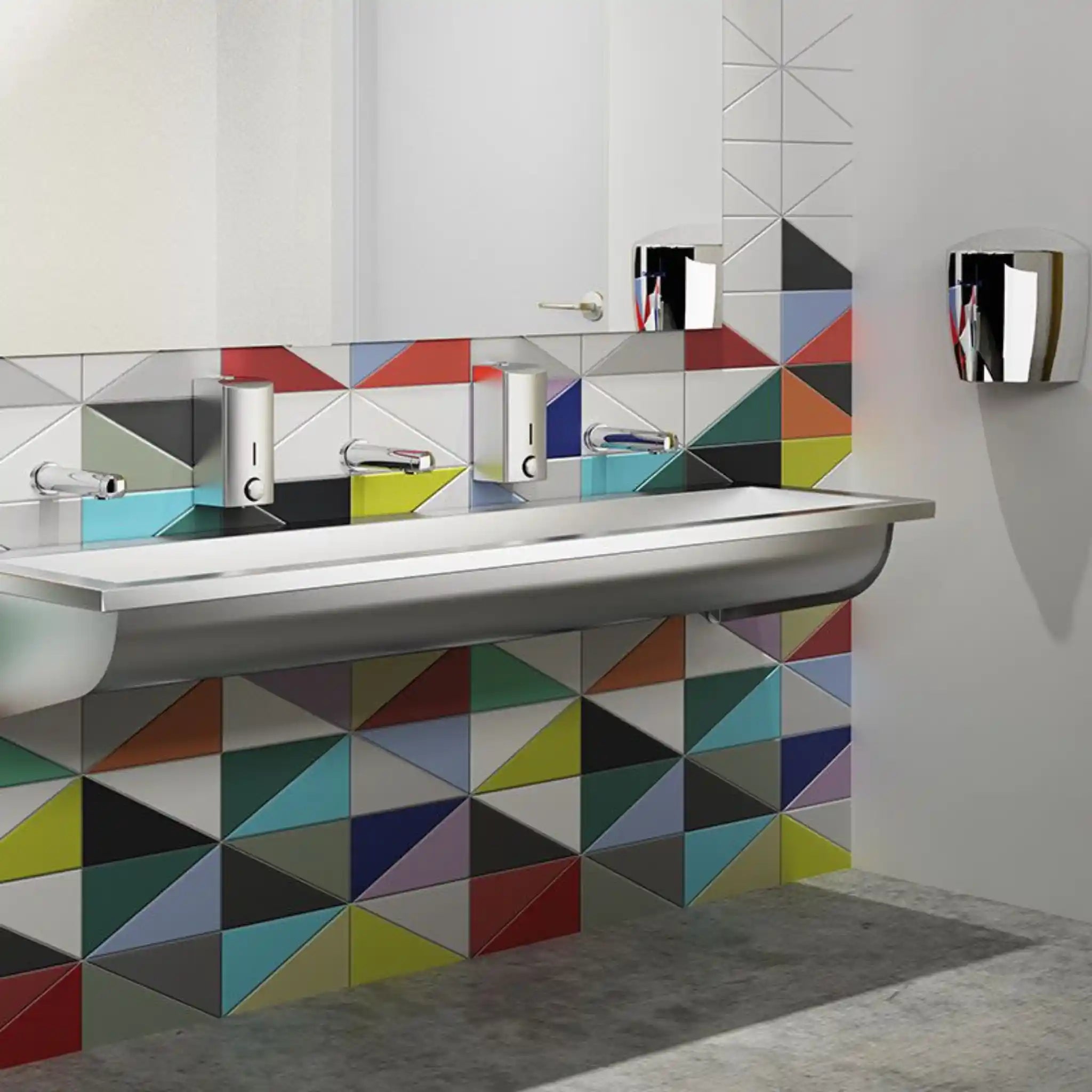 Delabie canal wash trough in a modern public washroom