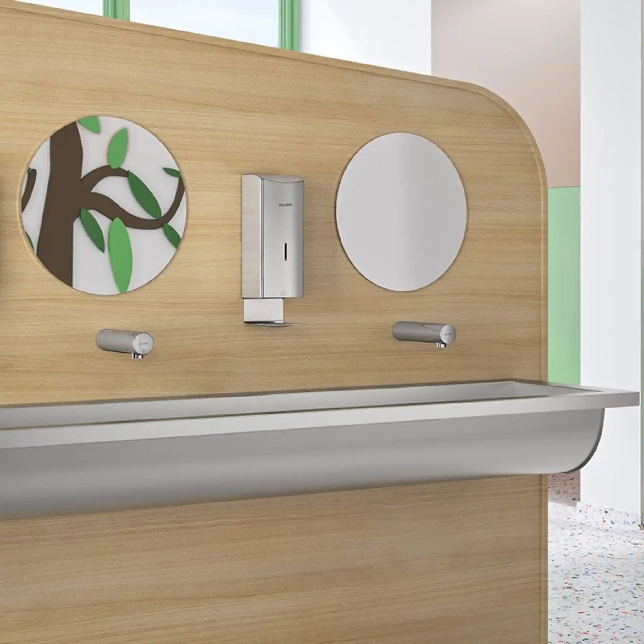 Wall-mounted Delabie Canal Wash Trough for commercial washrooms