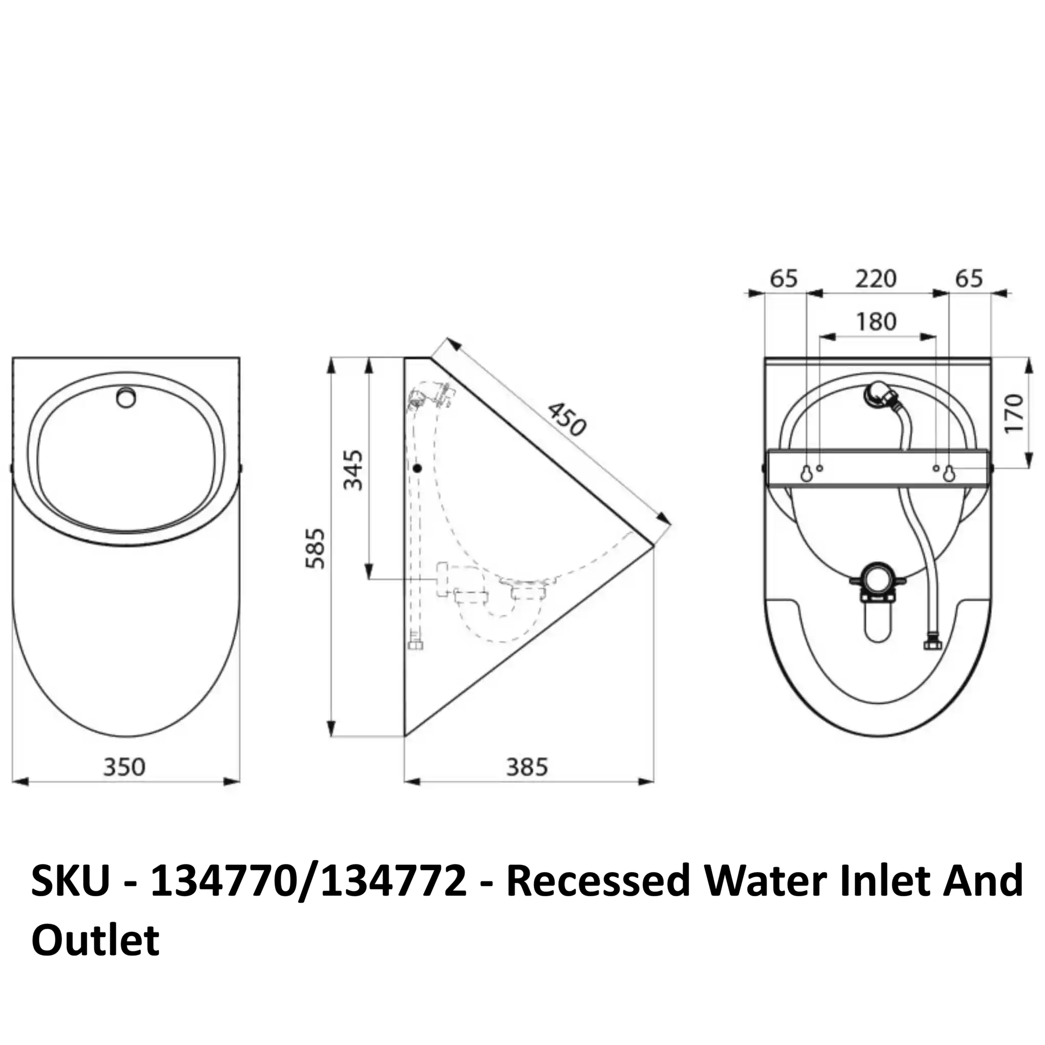 A image showing the technical drawings for the Delabie Delta Urinal 134770/134772