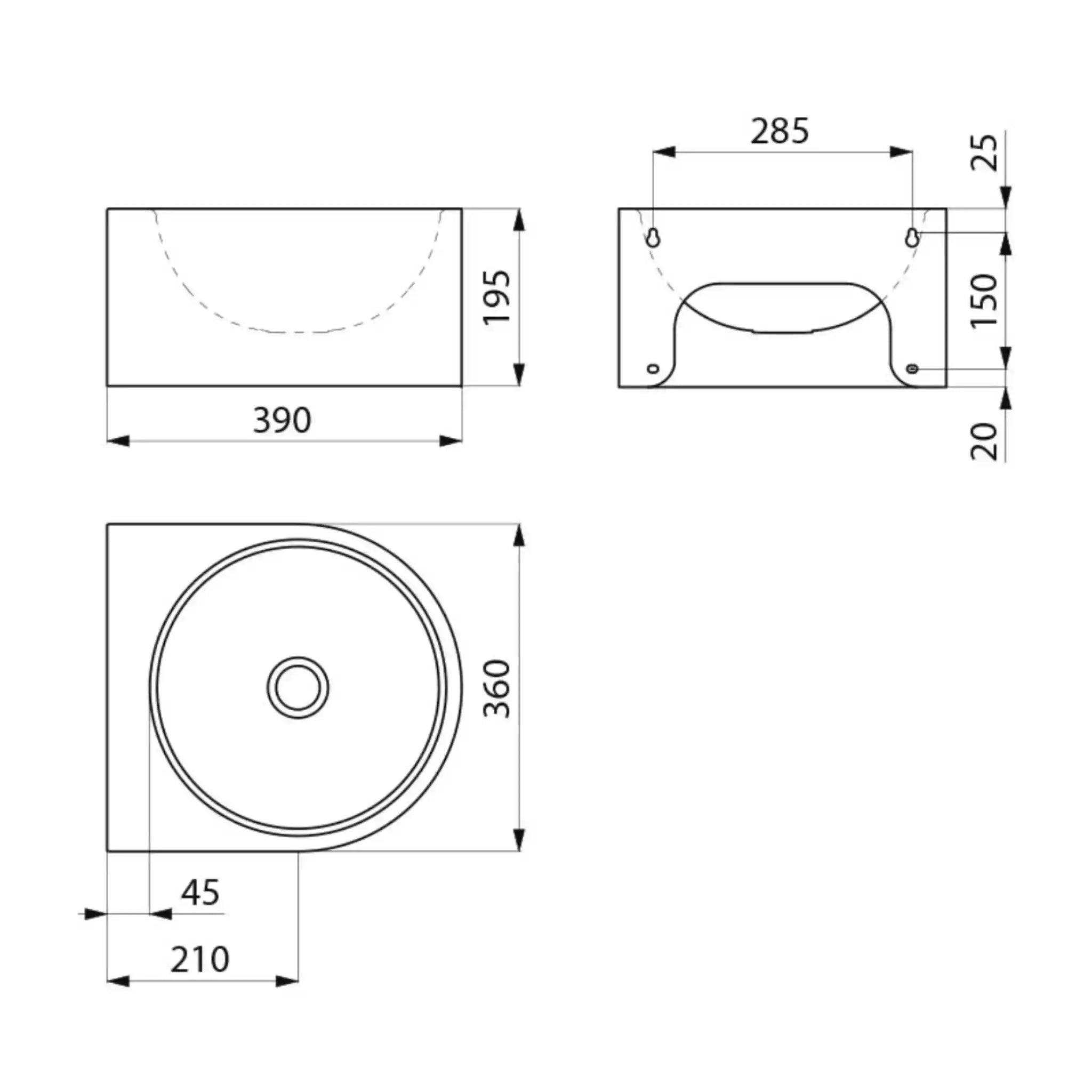 Technical Drawings for Delabie FACIL Washbasin