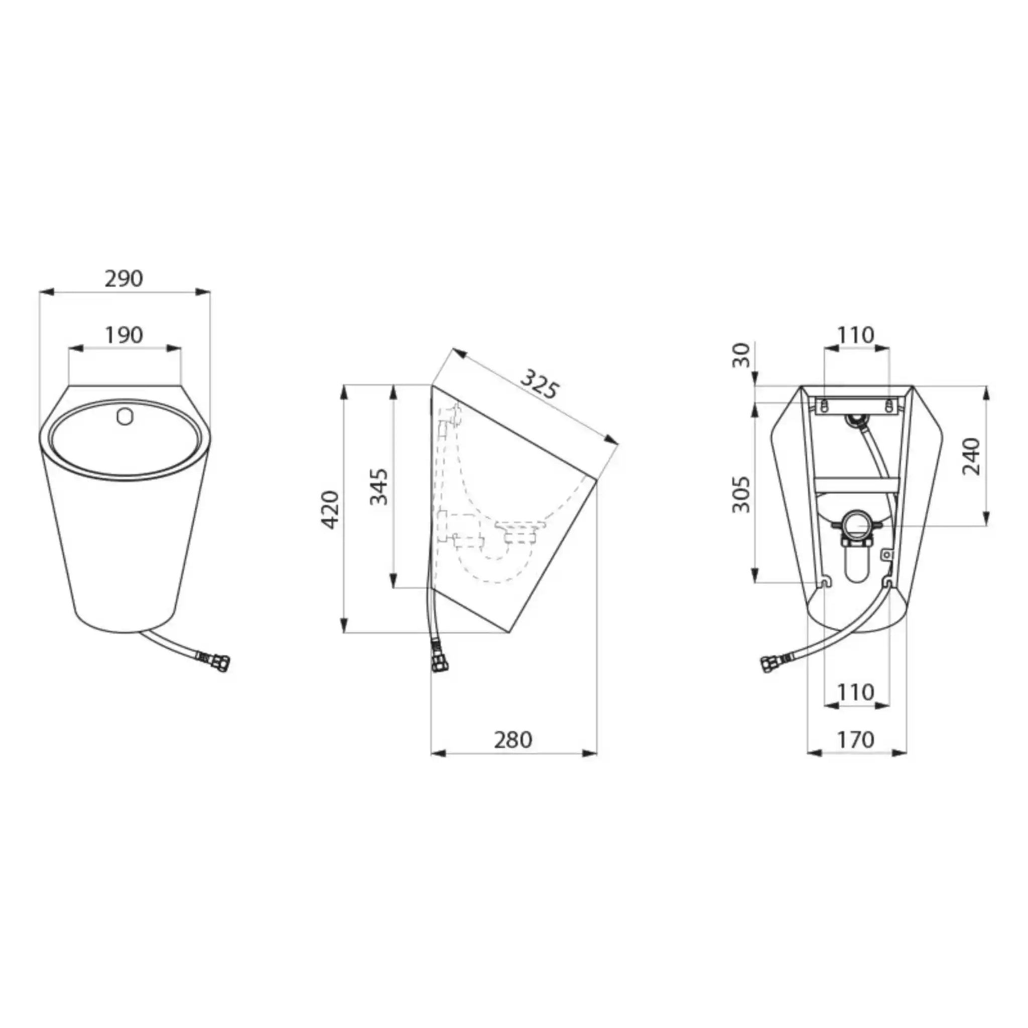 A Technical Drawings for Delabie Fino Urinal