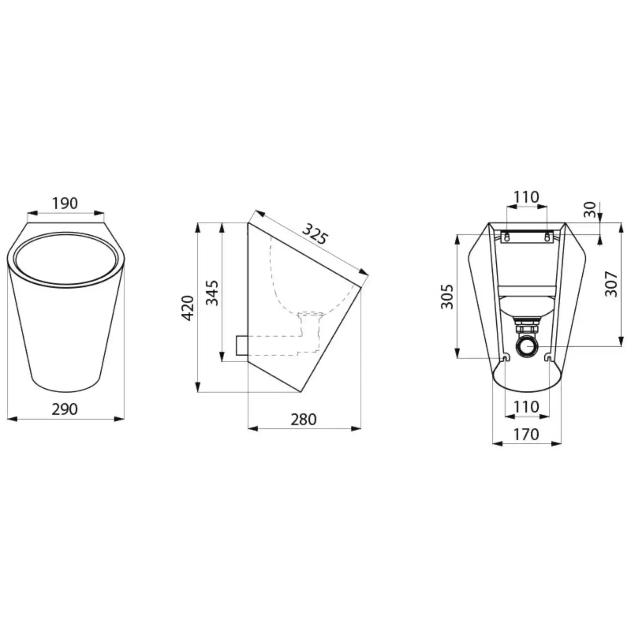 A Technical Drawings for Delabie Fino Waterless Urinal