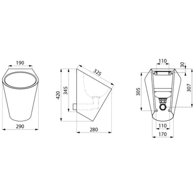 A Technical Drawings for Delabie Fino Waterless Urinal