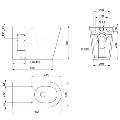 A Technical Drawings for Delabie Floor Standing 700 P Accessible WC