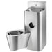 Delabie KOMPACT Combi stainless steel washbasin and wall hung WC combination unit, wall mounted with access panels, WC pan on left, polished satin 304 stainless steel