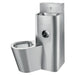 Delabie KOMPACT Combi stainless steel washbasin and floor standing WC combination unit, wall mounted with access panels, WC pan on left, polished satin 304 stainless steel