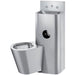 Delabie KOMPACT TC Combi stainless steel washbasin and wall hung WC combination unit, cross wall service duct installation, WC pan on left, polished satin 304 stainless steel