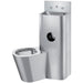Delabie KOMPACT TC Combi stainless steel washbasin and floor standing WC combination unit, cross wall service duct installation, WC pan on left, polished satin 304 stainless steel
