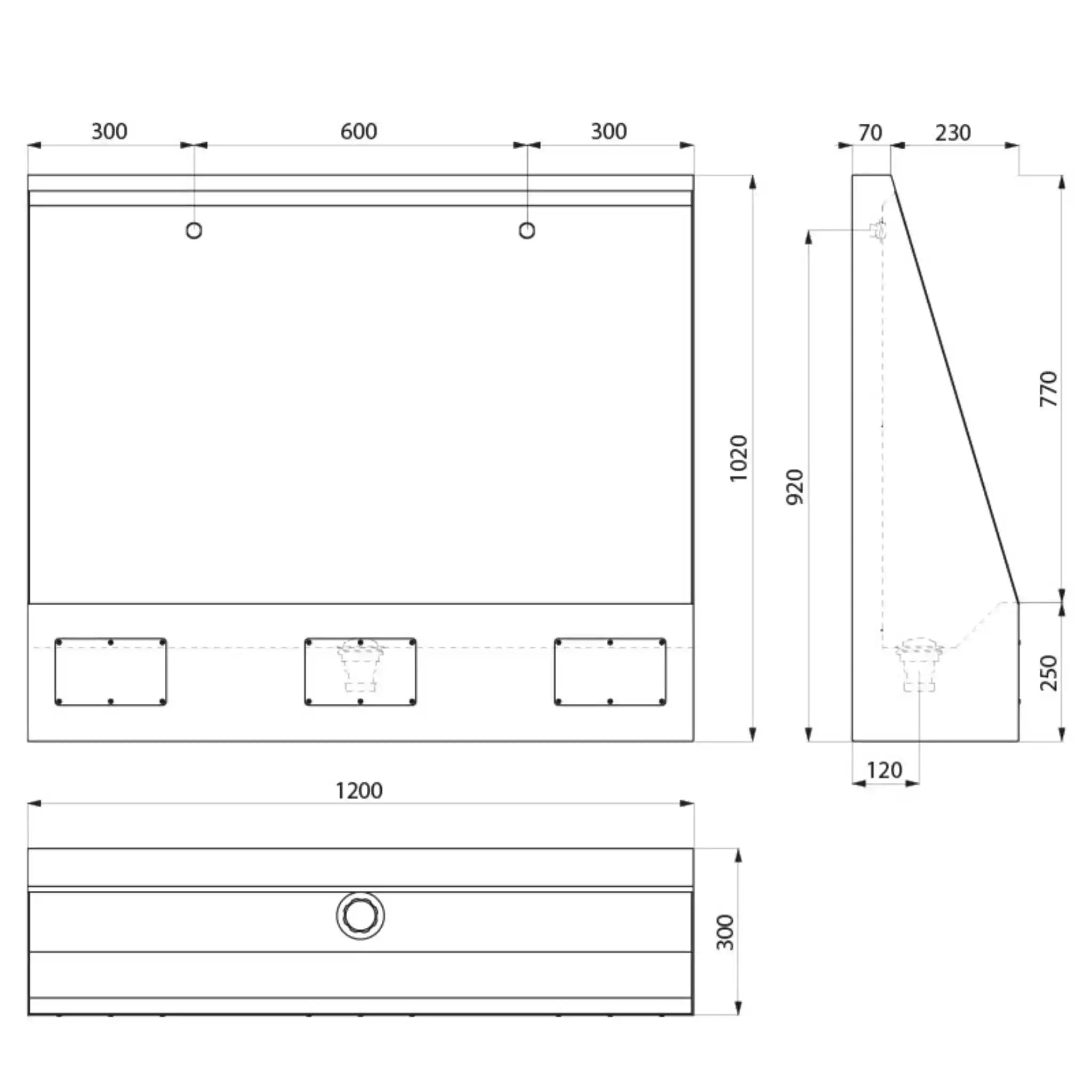 A Technical Drawings for Delabie LP Urinal Trough 1200mm Two Person