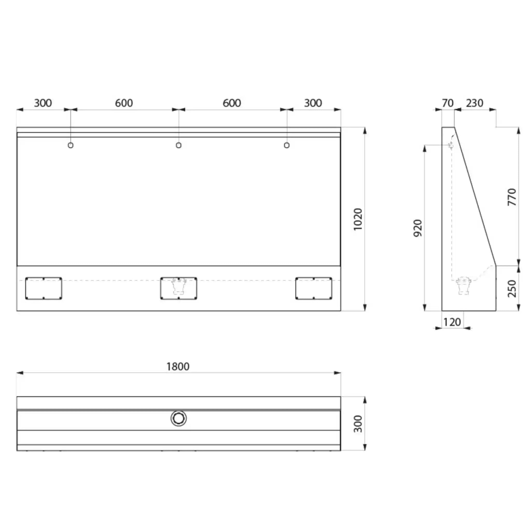 A Technical Drawings for Delabie LP Urinal Trough 1800mm Three Person