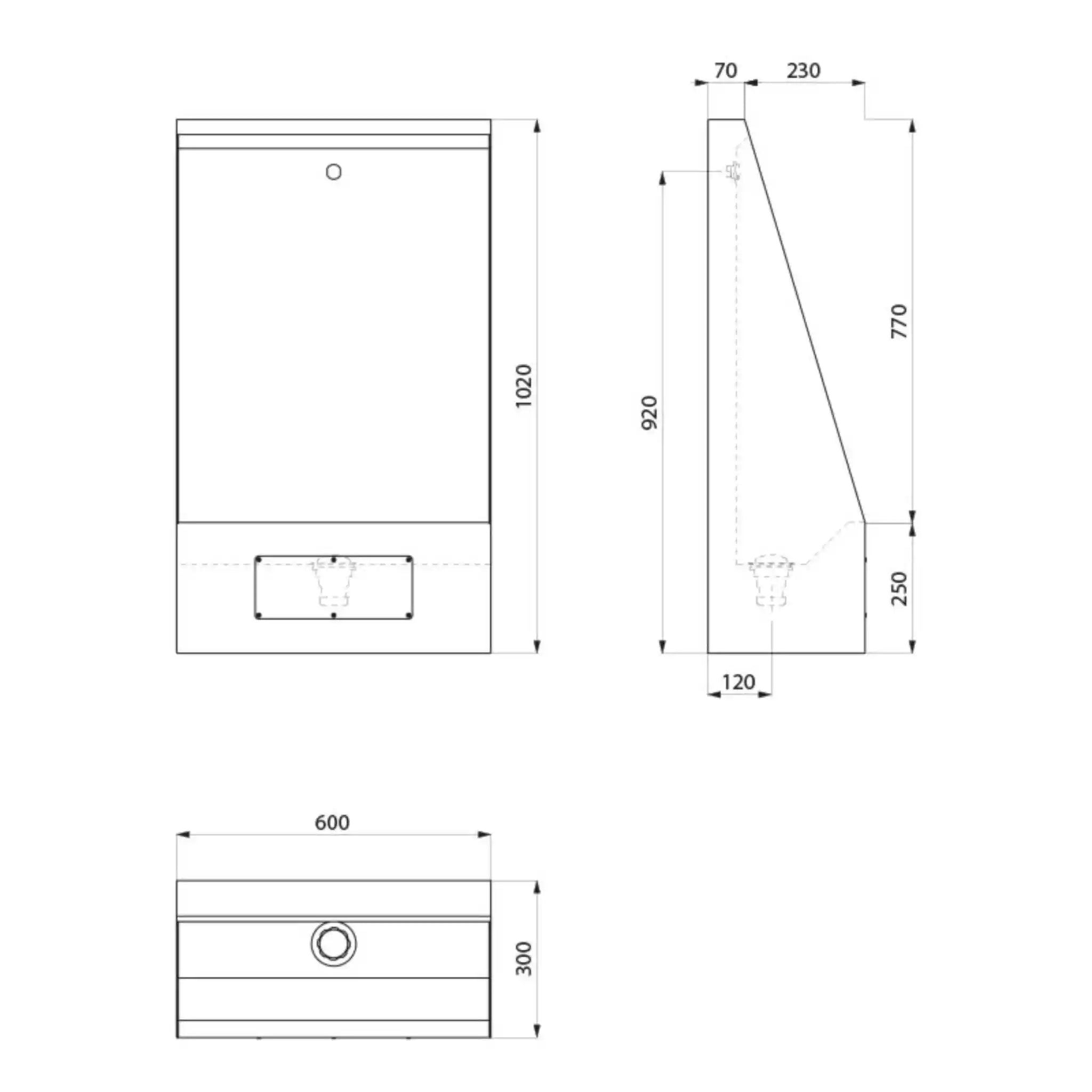 A Technical Drawings for Delabie LP Urinal Trough 600mm One Person