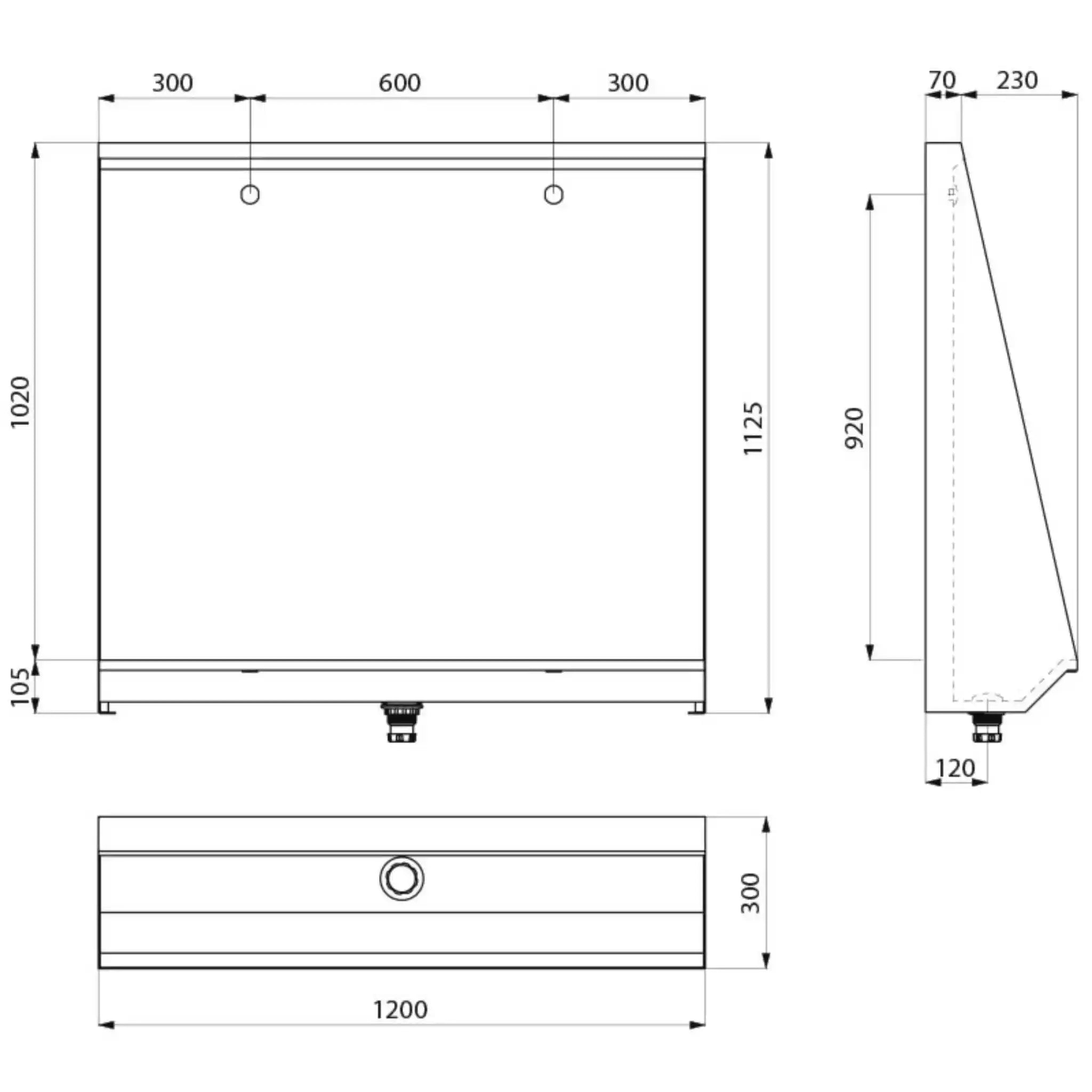 A Technical Drawings for Delabie L Stall Urinal Troughs 1200mm Two Person