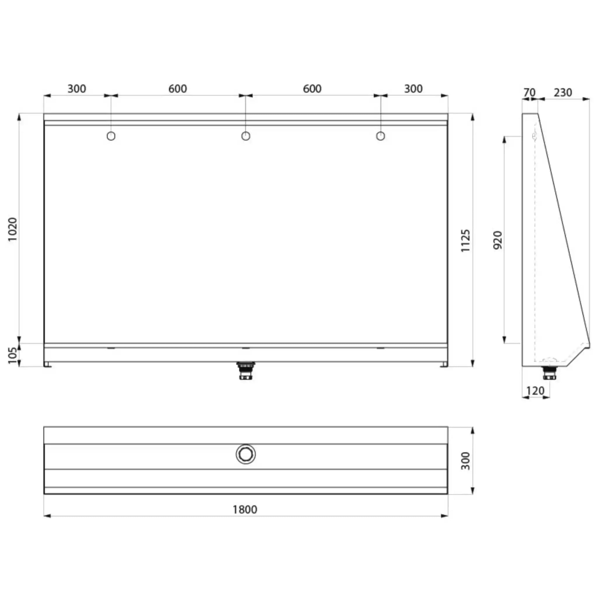 A Technical Drawings for Delabie L Stall Urinal Troughs 1800mm Three Person