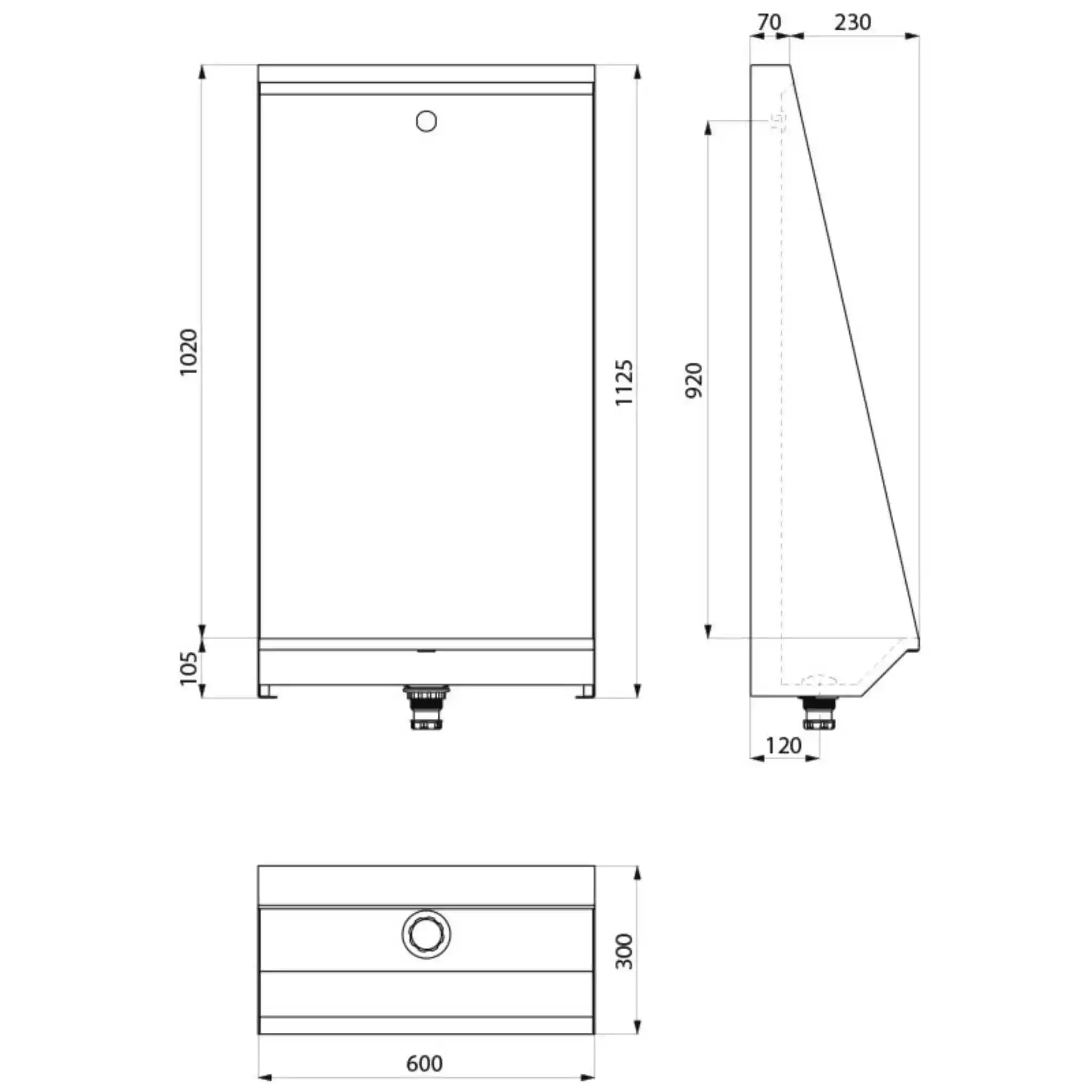 A Technical Drawings forDelabie L Stall Urinal Troughs 600mm One Person