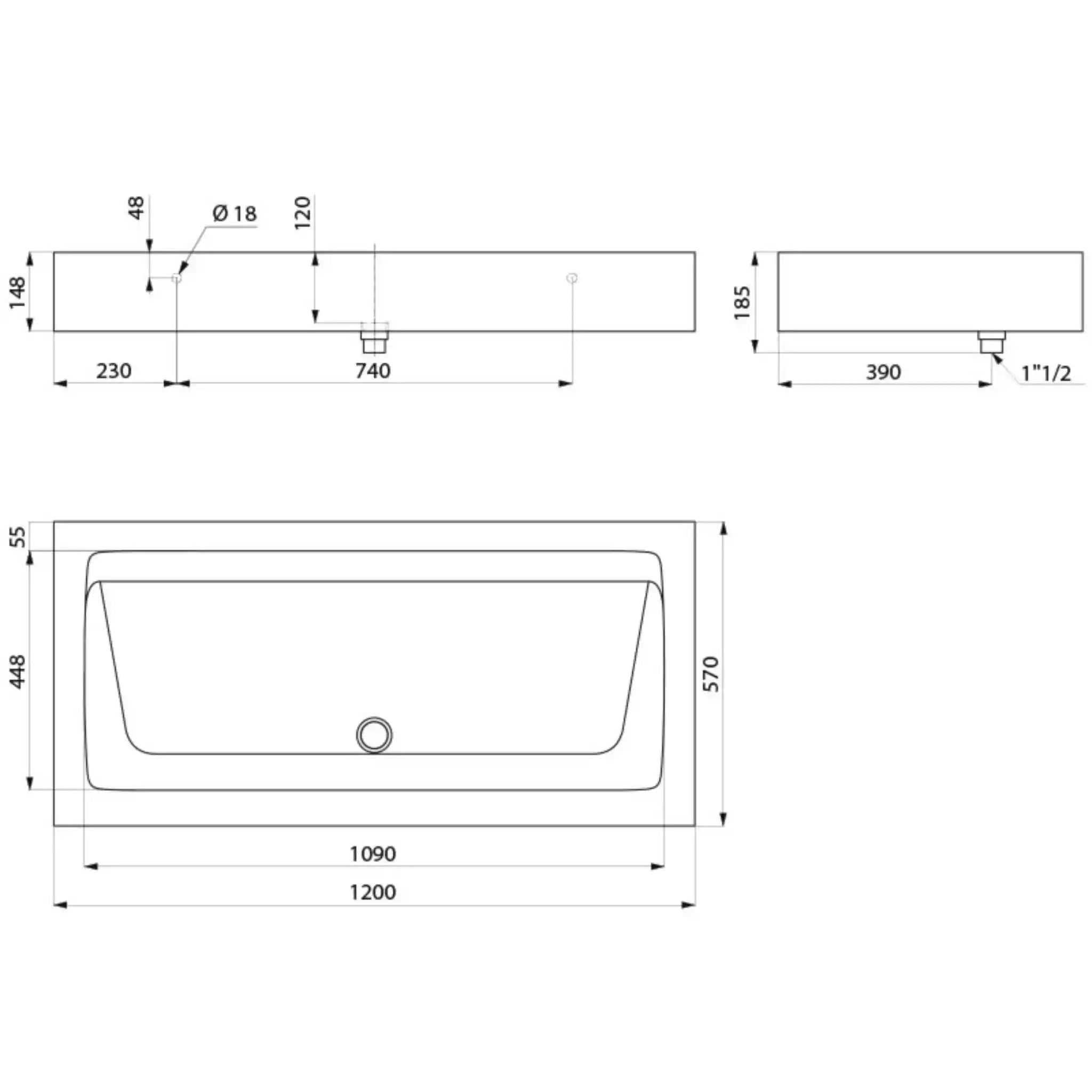 A Technical Drawings for Delabie MINERALCAST Wash Trough