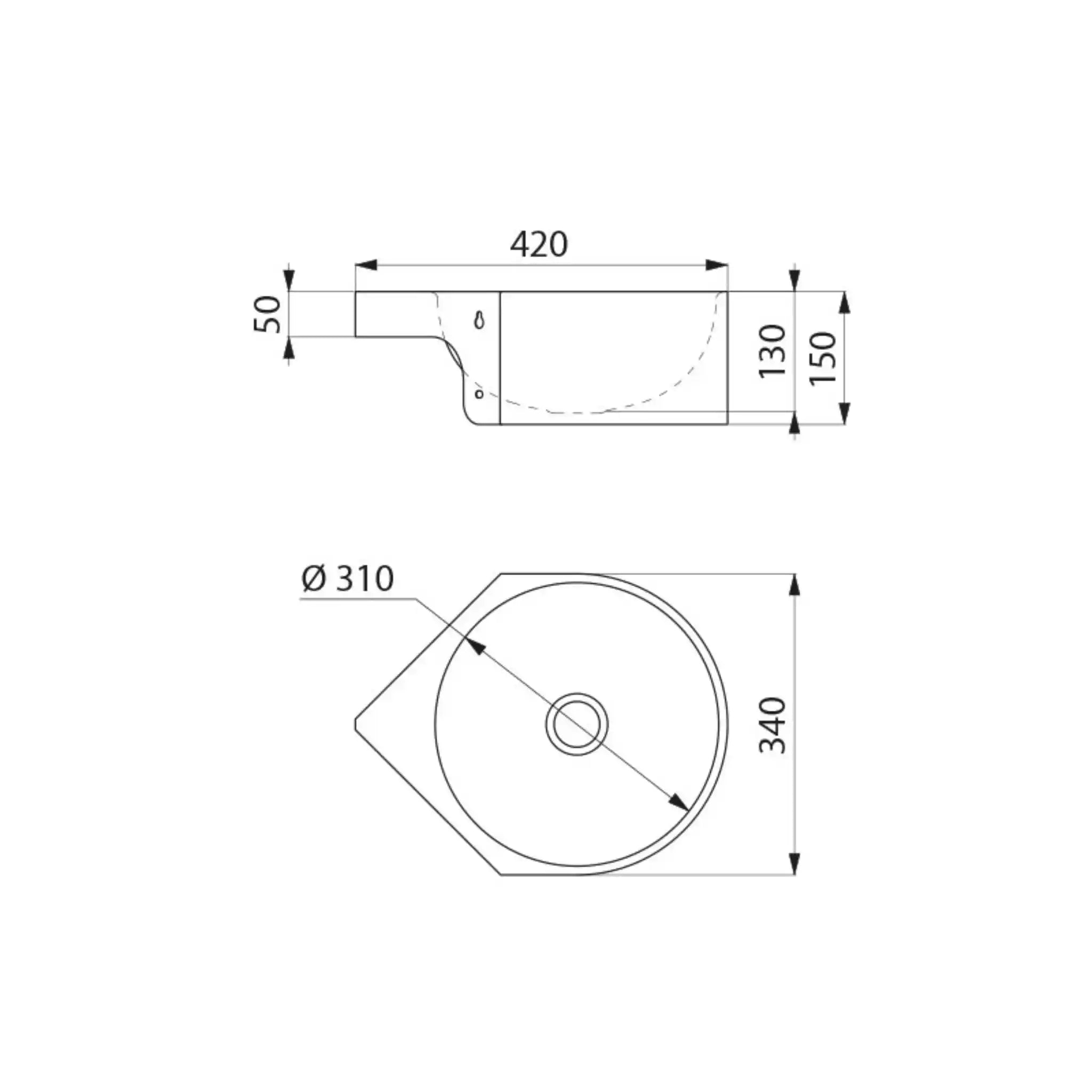 Technical Drawings for Delabie MINIMAL Corner Washbasin