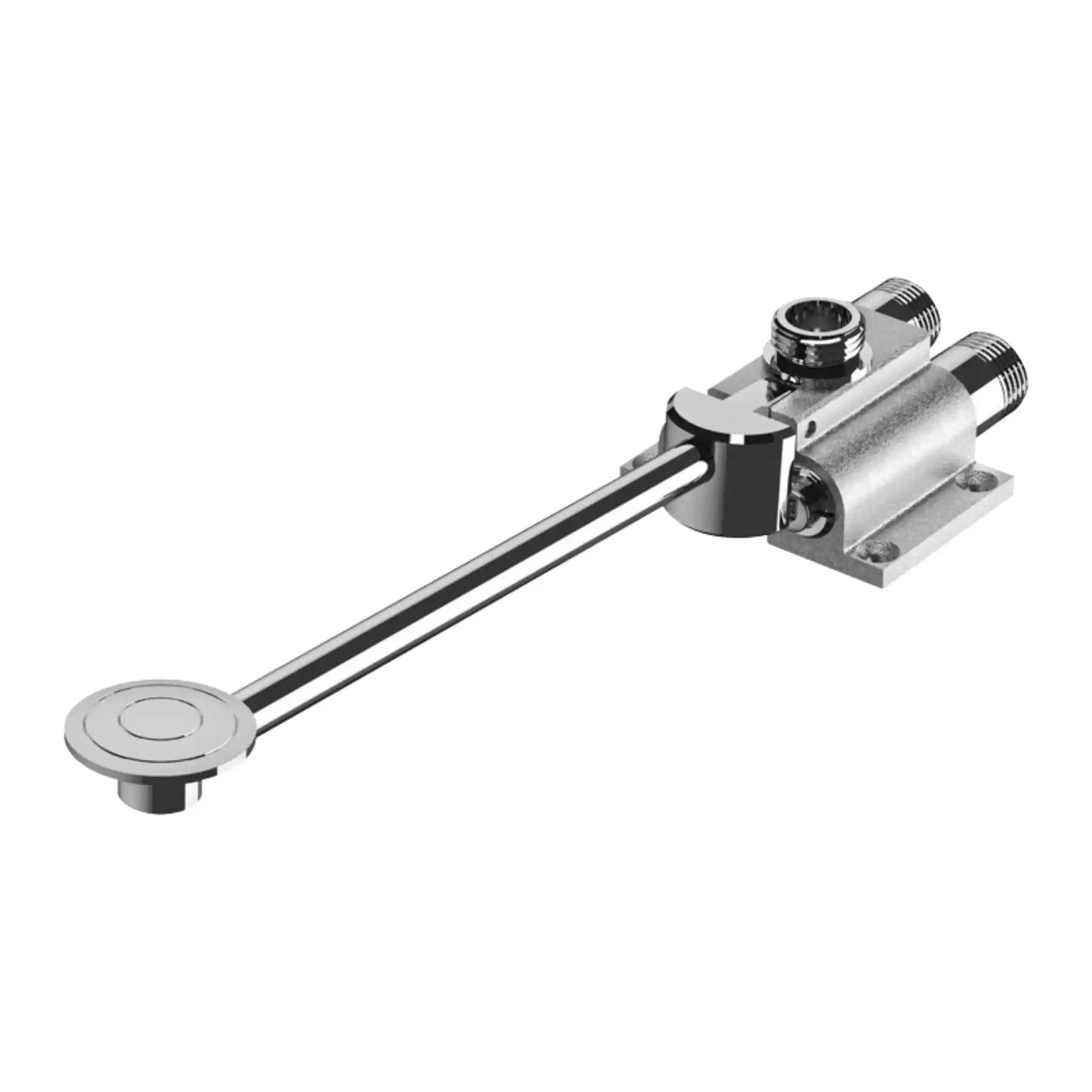 Delabie Mixfoot Foot Operated Mixer Valve, floor-mounted unit, M½ inch connections, compact metal body